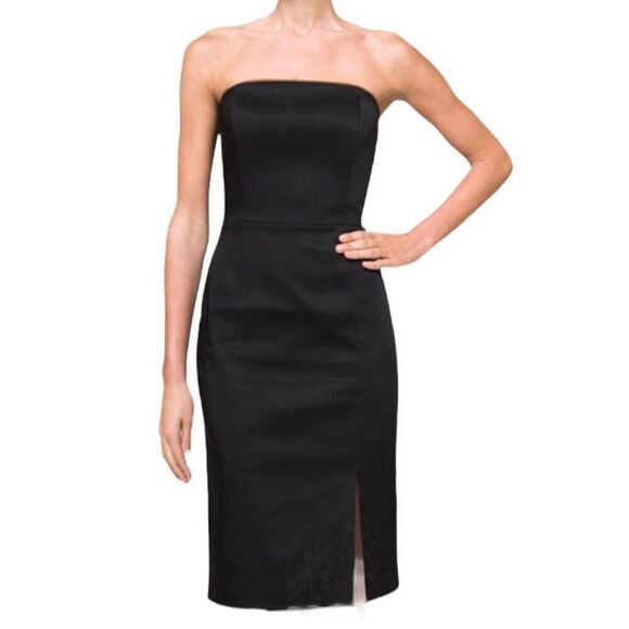 WHBM WHITEβHOUSE BLACK MARKET Mini Satin Sheath Dress Evening Wear 10 Black - Picture 1 of 9